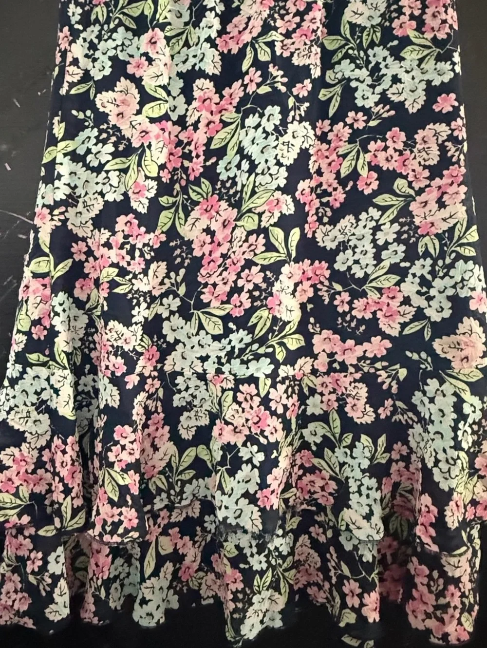 Sag Harbor Petite Floral Tiered Midi Skirt Black Pink Cottagecore Size PS
